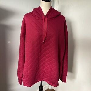 JONES NEW YORK SPORT WOMAN 2X FLEECE HOODIE SWEATSHIRT QUILTED RASPBERRY
